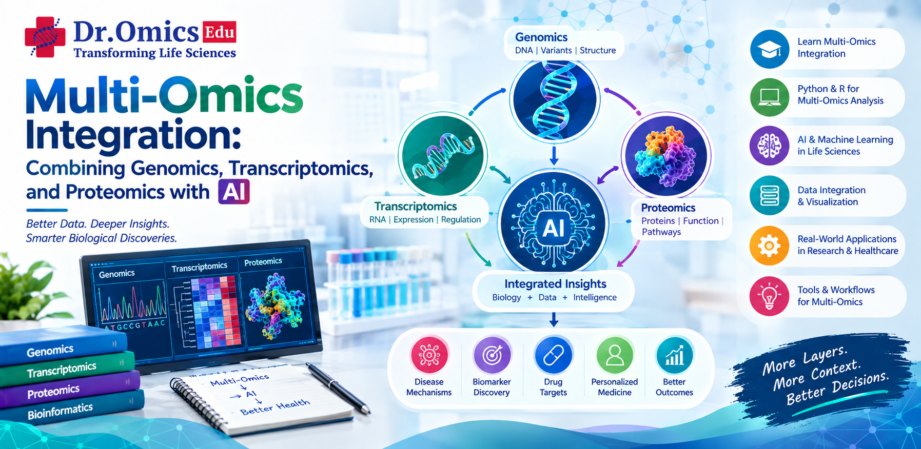 Multi-Omics Integration: Combining Genomics, Transcriptomics, and Proteomics with AI