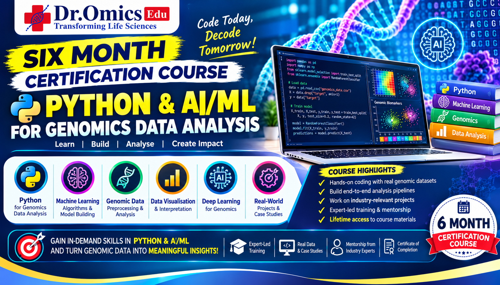 Six Month Certification Course: Python & AI/ML for Genomics Data Analysis